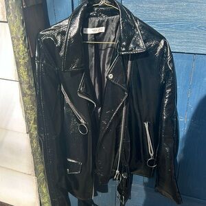 Black vinyl moto jacket